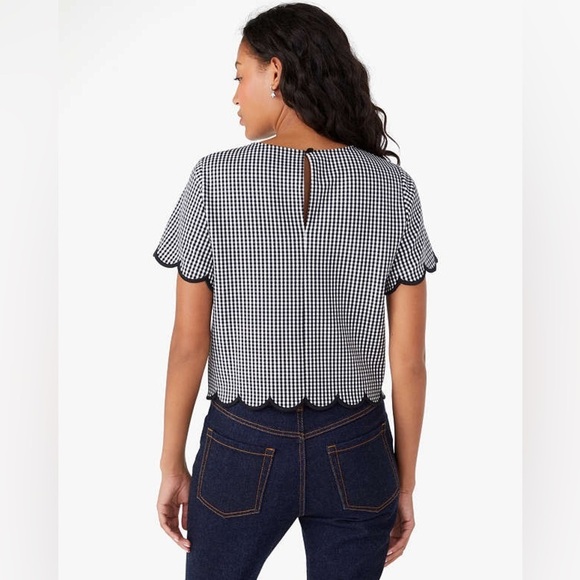 Kate Spade - NWT Jazzy Gingham Scalloped Ponte Short Sleeve Top Size XL - Picture 2 of 14
